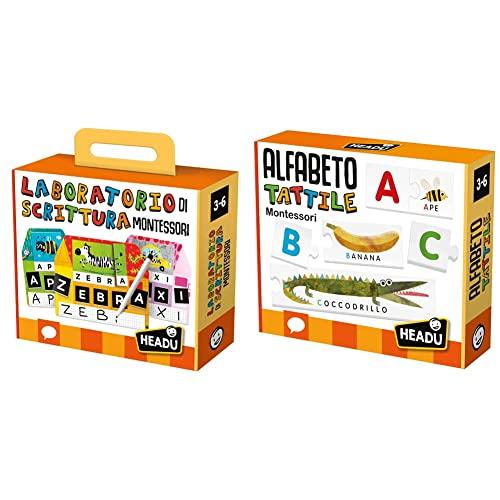 Headu - Gioco didattico Montessori Writing Laboratory, Multicolore (IT23578), Lingua Italiana & Montessori Alfabeto Tattile, Multicolore, IT20164