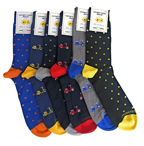 Lucchetti Socks Milano 6 paia calze uomo CORTE cotone filo di scozia elasticizzato estive in fantasia