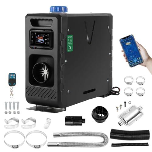 Ikodm Riscaldamento diesel da 12 V, 8 kW, riscaldamento diesel da 5 l, con app Bluetooth e telecomando, riscaldatore ad aria diesel, monitor LCD per camion, camper, barche, auto, nero