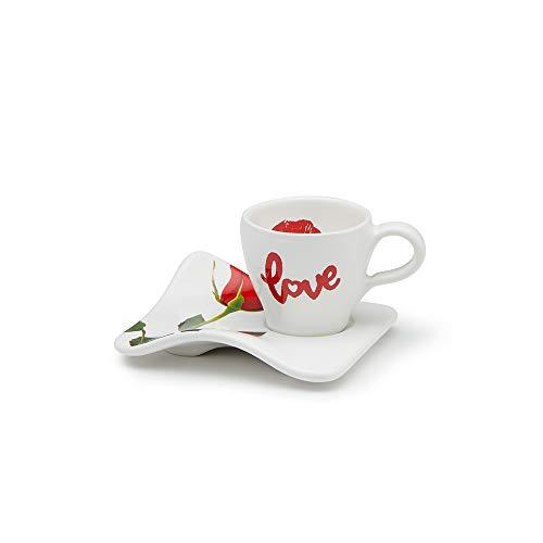 Tazzina da caffè in ceramica, piattino PAPIER, decoro Love
