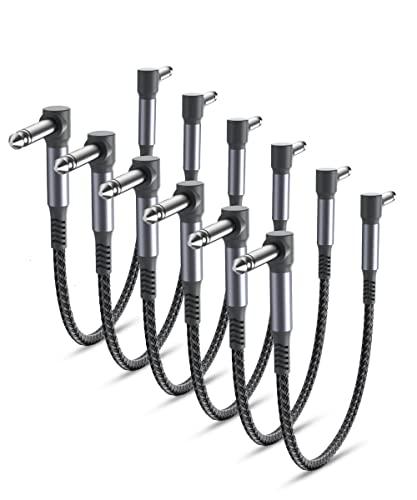 Elebase Cavi Patch per Chitarra per Pedali 30cm 6Pack,Cavo Jack 6,35mm Cavetto con Connettori Angolari per Strumenti Musicali TS Mono per Chitarra/Basso Pedaliera Effetti,Microfono Amp/Amplificatore