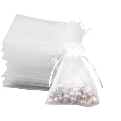 Leylve 100 Sacchetti in Organza 7 X 9 cm per Confetti, Bomboniere, Matrimonio, Lavanda - Ideali per Comunione, Battesimo, Feste di Festival (Bianco)
