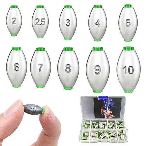 50 Pezzi Piombo Pesca Set: Pesi Rimovibili 2g / 2.5g / 3g / 4g / 5g / 6g / 7g / 8g / 9g / 10g - Ideale per Appassionati di Pesca