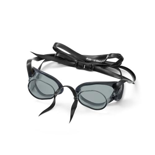 SwimmerShop Occhialini Nuoto Tipo Svedesi - Occhialini Piscina con Bordo in Gomma, Anti Appannamento, Gommati, Protezione UV - Modello Svedesi per Nuotatori Professionisti - Light Black