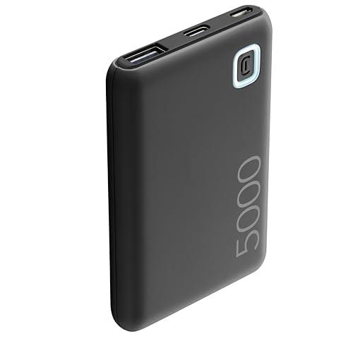 Cellularline | Power Bank ESSENCE 5000 | Caricabatterie portatile da 5000mAh - Input 1xUSB-C, 1xMICRO USB 10.5W - Output 1xUSB 12W - Nero