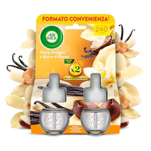Air Wick Diffusore Elettrico di Oli Essenziali, 2 Ricariche per Diffusore Elettrico alla Fragranza Dolce Vaniglia e Burro di Karitè, Profumatore per Ambienti Elettrico con Oli Essenziali
