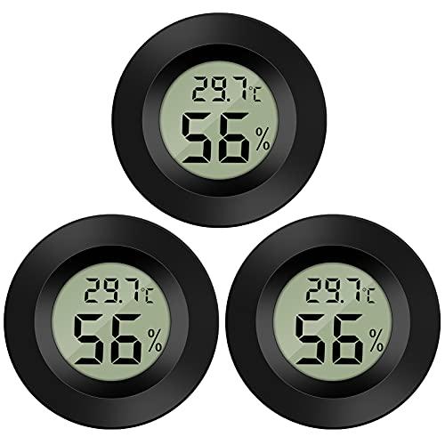 Thlevel Mini Digitale Termometro Igrometro Monitor Temperatura Umidità Casa per Interno Esterno Rettili Serra per Auto 3 Pezzi Nero