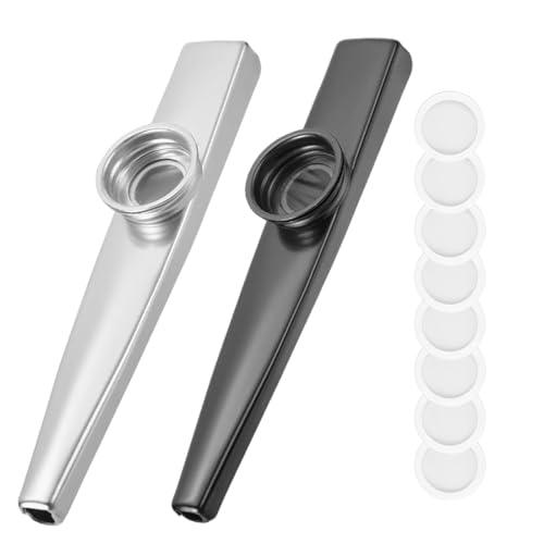 JRYXDS 2 Pezzi Flauto Kazoo In Metallo Con 8 Membrane Per Bambini, Adulti E Principianti Musicali, Idee Regalo Per Feste(Argento E Nero)