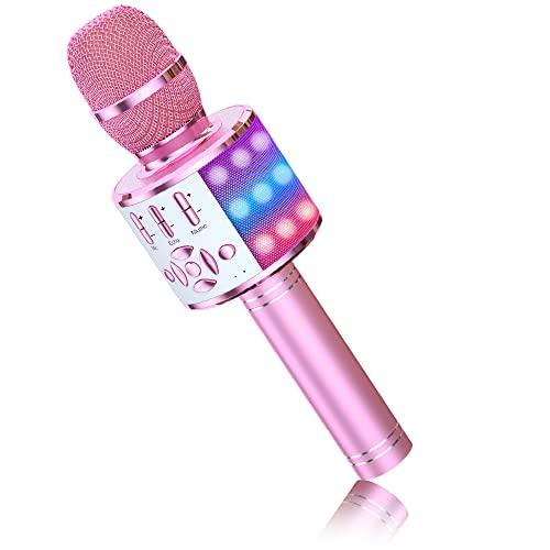 BONAOK Magic Sing, microfono per karaoke, wireless, Bluetooth, per feste in casa, 4 in 1, compatibile con iPhone/Android (rosa chiaro)