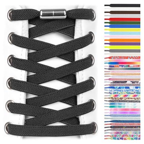 SULPO Lacci scarpe elastici con chiusura rapida in metallo - Lacci scarpe senza legatura - Lacci piatti in silicone senza nodo per adulti e bambini - Stringhe elastiche per scarpe