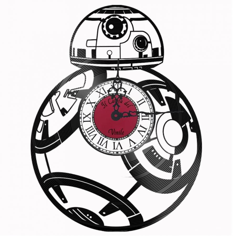 Orologio da Parete in Vinile, idea regalo per gli amanti della serie star wars bb8 ideale per gli amanti delle guerre stellari (Logo Vinaceo, Barocco Nero)