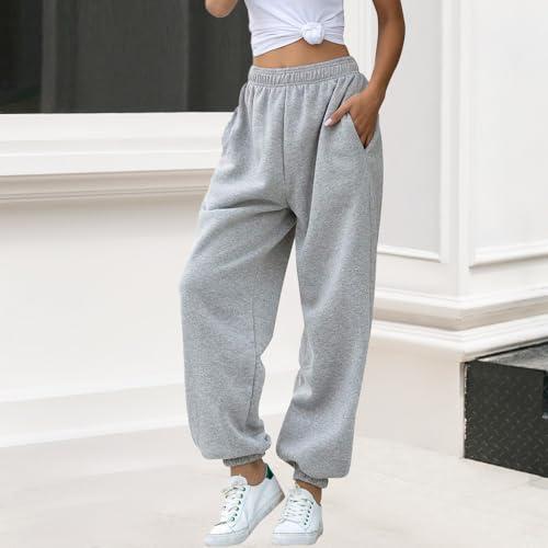 Pantaloni della Tuta a Vita Alta - Pantaloni da Jogging Larghi da Salotto, Comfort Casual, Grigio Chiaro, XL