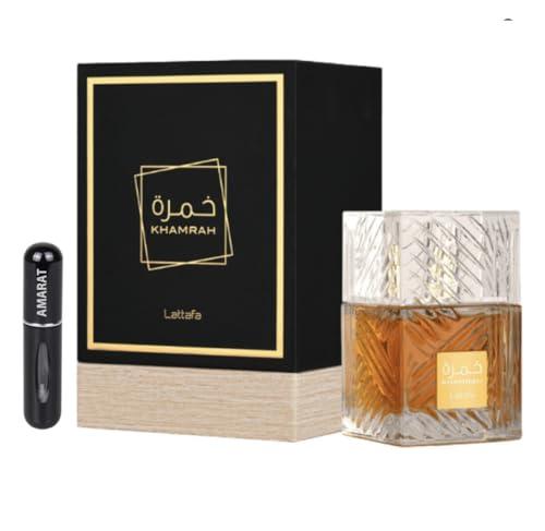 Khamrah Original Eau de Parfum, 100 ml, unisex, con piacevoli aromi di lunga durata, con nebulizzatore ricaricabile da 5 ml, profumo (Khamrah)