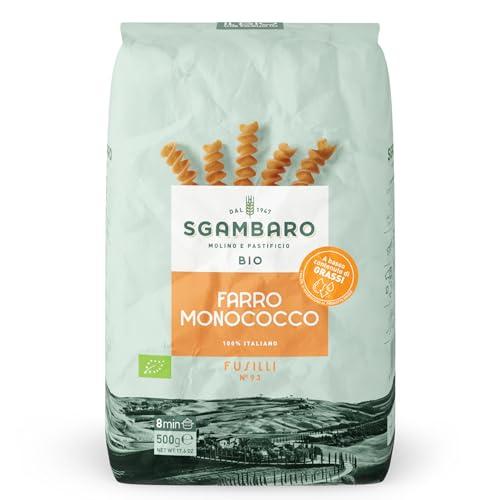 Sgambaro Pasta Bio Fusilli N.93-500 g Pasta con Farina di Farro Monococco - Ricca di Antiossidanti, Vitamine e Minerali - Basso Contenuto di Glutine