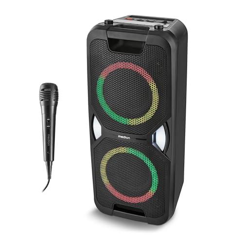 MEDION PE-1 Pure Partybox (batteria, con microfono, altoparlante Bluetooth portatile grande, cassa musicale con effetti luminosi, altoparlante party con karaoke, 2 ingressi microfono, AUX, USB, radio)