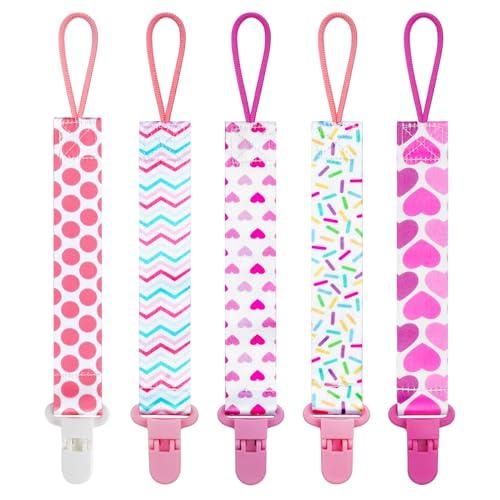 Aolso Ciuccio Catena per Bambini, 5 Pezzi Catenella Portaciuccio, Catena per Ciuccio per Neonato per Nascita Battesimo Baby Compleanno Natale Regalo-Cuore