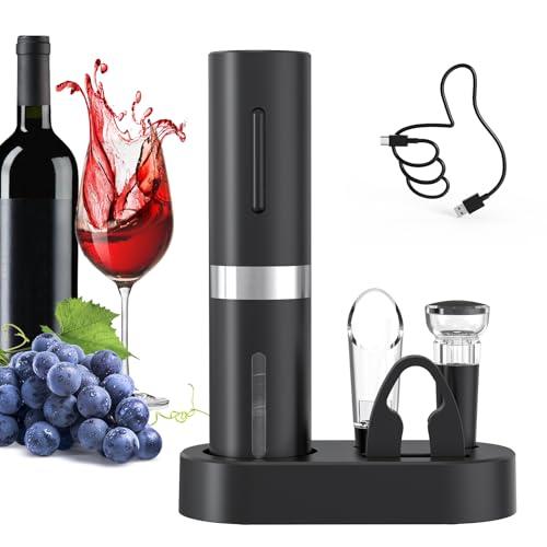 CIRCLE JOY Cavatappi Elettrico per Vino, Set Regalo Apribottiglie Ricaricabile 5 In 1 Con Base di Ricarica, Tagliacapsule, Versatore per Vino E Tappo per Vino a Vuoto