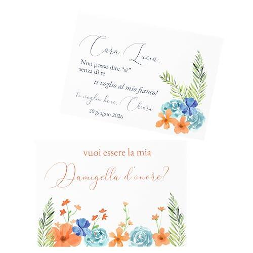 Biglietto Richiesta Damigella/Testimone/Damigella d’Onore – Personalizzato con Nome e Data – Con Busta – Motivo Floreale – Domanda Nozze per Amica o Sorella – Stampa Fronte Retro Elegante