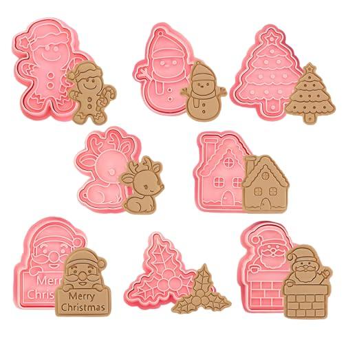 KEELYY Formine Biscotti Natale, 8 Pezzi Stampi Biscotti Natale, Natale 3D Tagliabiscotti Plastica, Formine per Biscotti Natalizi Fiocco di Neve, Albero di Natale, Babbo Natale