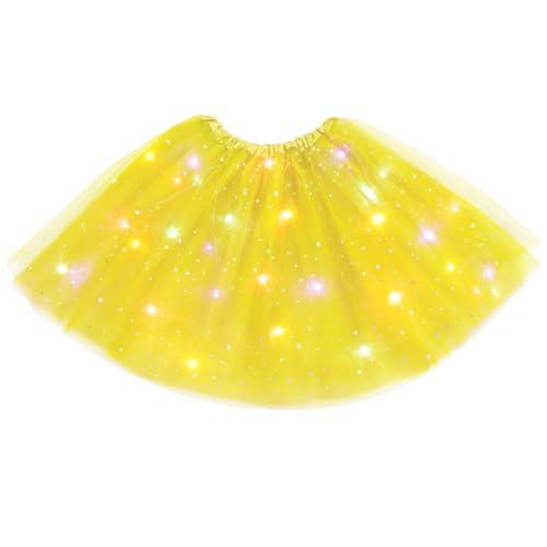 URAQT Gonna Tulle LED, Gonna a tutù Luminosa a Strati per Adulti, LED Tutu Gonna, Gonna Luminosa LED, Gonna a tutù in Tulle Luminoso, Adatto per Feste, Carnevale, Halloween, Matrimoni(Giallo)
