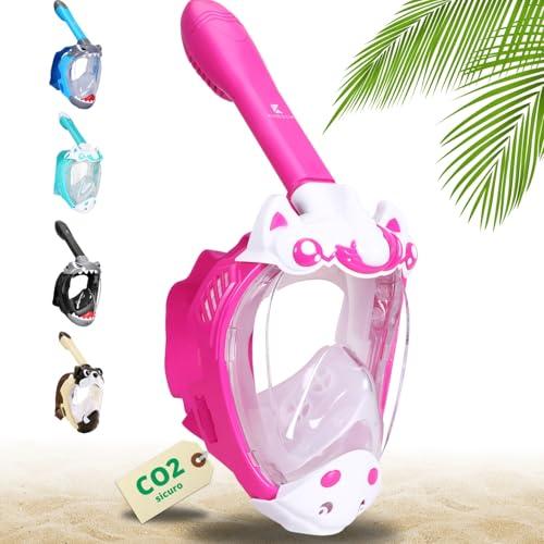 Khroom Maschera Snorkeling Bambini 3–10 Anni | Certificata TÜV & Sicura CO₂ | Maschera Integrale a Pieno Viso con Borsa da Trasporto | Antiappannamento & Snorkel Dry (Unicorno rosa)