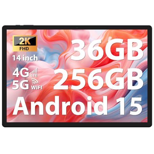 FASTWD Tablet 14 Pollici 2K Android 15 Tablet Octa-Core 2.0Ghz,36GB RAM+256GB ROM/2TB,20W/11580mAh,Foto AI 13MP+8MP,2000 * 1200 incell FHD+,Face Unlock/GPS/BT 5.0/TÜV/USB-C,Nero