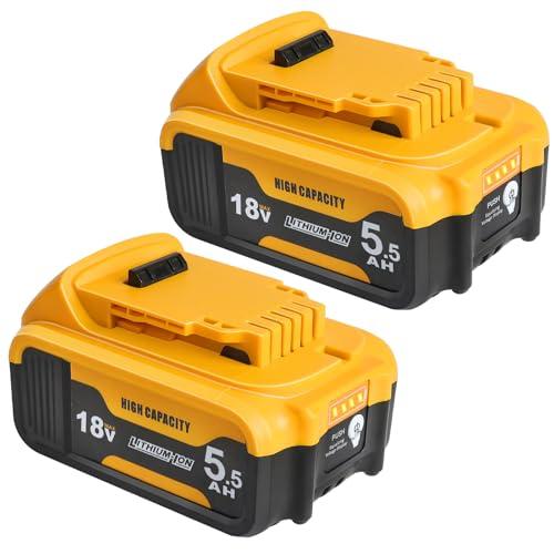 Powarobor 2 pezzi DCB184 18V 5,5Ah Li-ion Batteria di ricambio Compatibile con Dewalt 18V Accumulatori DCB180 DCB182 DCB181 Utensili elettrici