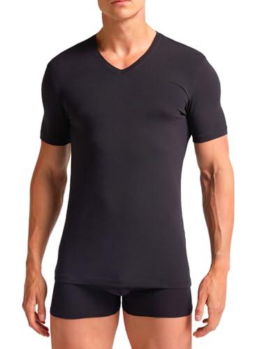 Liabel 2 Maglie Termiche Uomo 100% Caldo Cotone Interlock - Maglia Intima in Thermocotton Soffice e Vaporosa - Bianche o Nere S-XXL (M, Nero - Scollo a V)