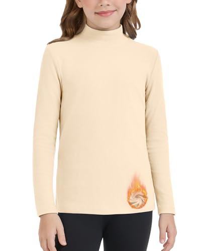 WOWENY Maglietta Termica Bambini Manica Lunga Termica Camicia Calda Unisex Pullover a Collo Alto Ragazze Maglietta a Collo Alto Ragazzi Inverno Sci Camicia da Sotto 6-14 Anni, beige., 9-10 Jahre