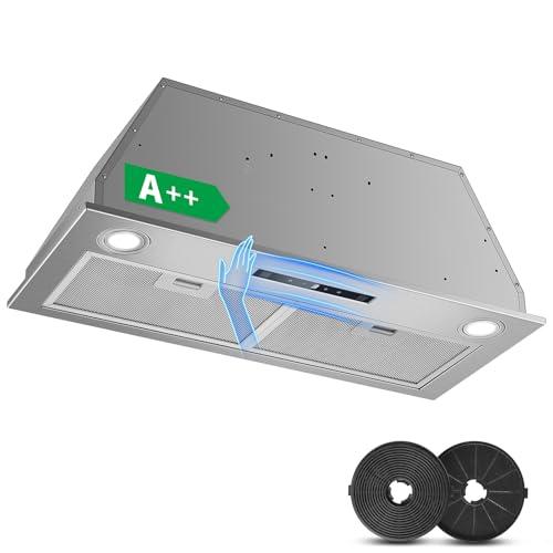 KICHPOWER Cappa da incasso 72 cm, 400 m³/h Cappa da Cucina, 3 Velocità e Funzione Booster, Tocco, Comandi Gesto, Illuminazione a LED, Evacuazione dei condotti e ricircolo con filtro carbone attivo