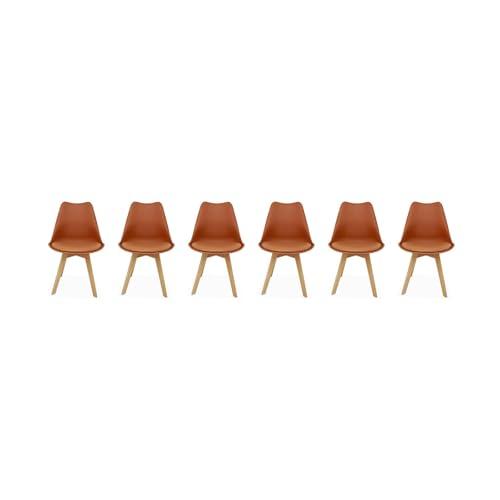 Set di 6 sedie scandinave imbottite, con gambe in legno per sala da pranzo, Nils, Terracotta, 47x55x81 cm