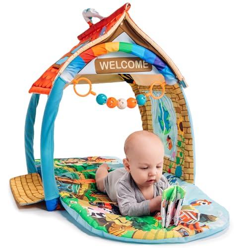 lionelo Agnes 2 in 1 Palestrina Neonato dalla Nascita Casetta e Tappetino evolutiva 142x142cm Massaggiagengive, Giochi Pendenti, Libricino interattivo, Sonagli, Sviluppa i Sensi e Le abilità manuali
