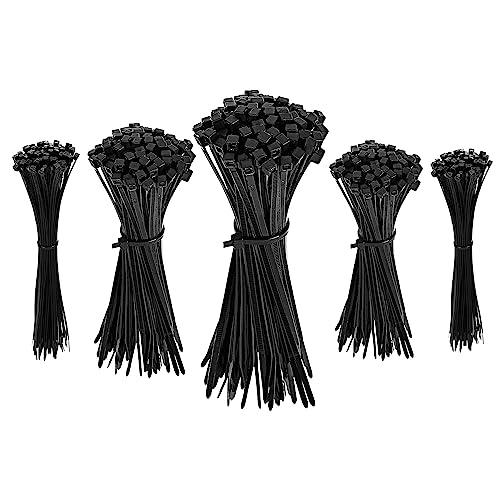 Amazon Basics Fascette stringicavo regolabili, per la gestione di cavi, 100/120/150/200/300 mm, 500 unità, confezione da 1, nero