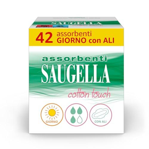 Saugella Assorbenti Cotton Touch Giorno, 42 Assorbenti Cotone Giorno con Ali, Azione Antibatterica, Antiodore e Lenitiva