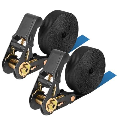 2 Pezzi Cinghie di Fissaggio a Cricchetto, Cinghia di Tensionamento a Cricchetto, Cinghia Cricchetto per Traslochi, Carrelli, Bagagli, Campeggio, Fissaggio di Carichi, 6m x 25mm, Nero