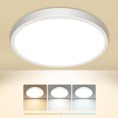 slochi Plafoniera LED Soffitto, 3000K/4000K/6500K IP44 Impermeabile Lampada da Soffitto, 1600LM Plafoniera Bagno per camera da letto, Cucina, Soggiorno, Balcone, Ø16cm