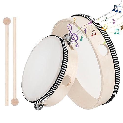 Tamburo Tamburello, 2 Pezzi Tamburello a Mano Tamburello a Percussione per Bambini, Tamburello a Fila Singola, Tamburello Legno Bambini per Danza e Accompagnamento Vocale Feste (6 Pollici e 8 Pollici)