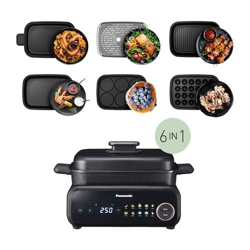 Panasonic NF-GM600KXE Multi Cooker Elettrico 6-in-1, 1400W, 40-250°C, Con 9 Modalità Auto, 6 Piastre Integrate, Estrattore di Fumo, Lavabile in Lavastoviglie, Cavo da 2,5m, Nero