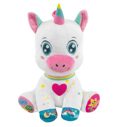 Clementoni Baby Scintilla Unicorno Canta e Brilla, Peluche Interattivo Parlante, Gioco Musicale per Bambini 6+ Mesi, Centro attività per Lo Sviluppo Sensoriale e Cognitivo, Lingua Italiana, 17962
