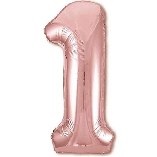 Palloncino 1° Compleanno Numero 1 Gigante Rosa Oro, Palloncino XXL di 100 cm. Decorazione Compleanno Bimba. Ad Aria o ad Elio.
