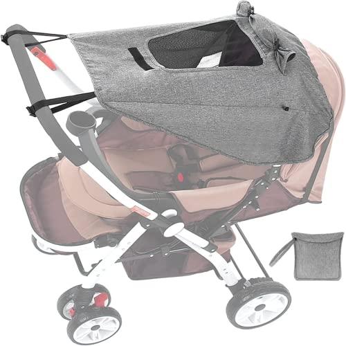 CaiTang Parasole per Passeggino, Parasole per Passeggino Universale UV 50+, Regolabile Parasole Universale Passeggino, Telo Parasole per Carrozzina e Passeggino con Lucernario e Ali Laterali- Grigio