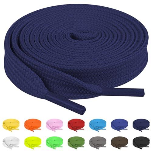 TBOC Lacci Laccetti Stringhe Piatti Blu Navy Laccio [140 cm] Scarpe Sneakers Scarponi Compatibile con Timberland Nike Air Force Jordan Dr Martens Adidas Converse Bambini Adulti Trekking