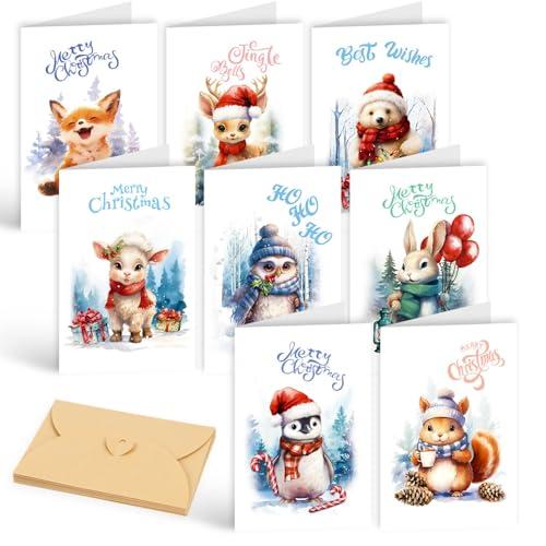 DERAYEE Biglietti Auguri di Natale,16 Pezzi Biglietto Natalizio con Buste,Cartoline Biglietti Piegati Natale per Famiglia,Amici,Colleghi