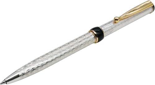 NYLOE - Penna a sfera - Argento Massiccio 925 - Personalizzabile - Incisione corteccia d'albero - Dettagli dorati - Refill standard internazionale - Eleganza Artigianale - Made in Italy