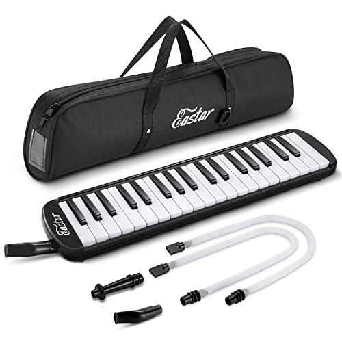 Eastar 37 Keys Melodica Instrument, Soprano Air Piano Keyboard Pianica with 2 Soft Long Tubes, Short Mouthpieces, Carrying Bag, Black