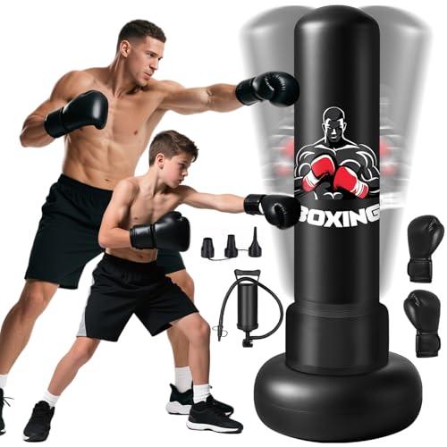 Sacco da Boxe da Terra,180cm Sacco da Boxe per Adulti Gonfiabile con Guantoni e Pompa, Gonfiabile Pungiball Bambini per Kickboxing, Karate, Boxing Bag da Casa e Ufficio