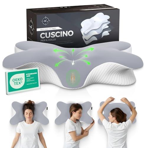Shootforthestars Cuscino Cervicale per Dormire in Memory Foam Comodo Fin dalla Prima Notte - Cuscino Ortopedico Cervicale Ergonomico per Dormire di Lato o Supini Sfoderabile e Lavabile (Chiaro)