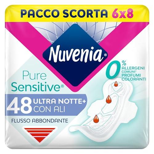 Nuvenia, Assorbente Pure Sensitive Ultra Notte con Ali, Assorbenti per Flusso Abbondante, Confezione da 48 Assorbenti