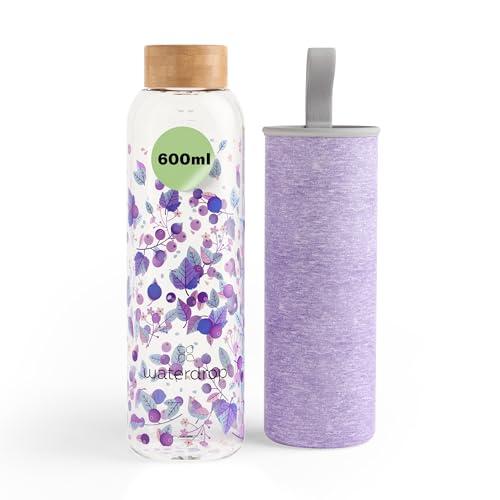 waterdrop® Borraccia in Vetro 600ml – Borraccia Personalizzata con Tappo in Bambù, Custodia Neoprene, Antigoccia, BPA Free – Borracce Design per Sport, Ufficio, Viaggio, Casa