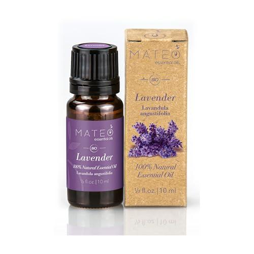 MateoEssentialOils – Olio essenziale di Lavanda 100% puro e naturale (Lavandula angustifolia) – Biologico, profumo delicato – Ideale per aromaterapia, cura della pelle e rilassamento – 10 ml